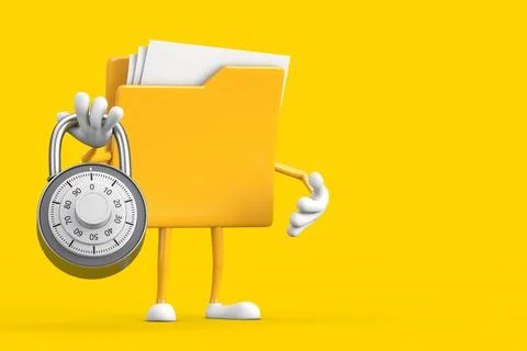 Yellow File Folder Icon Cartoon Person Character Mascot with Silver Combina.. Stock-Illustration