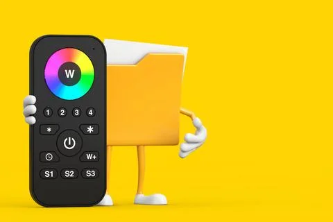Yellow File Folder Icon Cartoon Person Character Mascot with Infrared Remot.. 库存插图