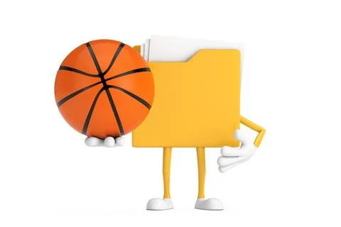 Yellow File Folder Icon Cartoon Person Character Mascot with Basketball Bal.. 库存插图