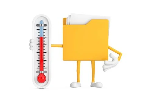 Yellow File Folder Icon Cartoon Person Character Mascot with Outdoor Thermo.. Stock Illustration
