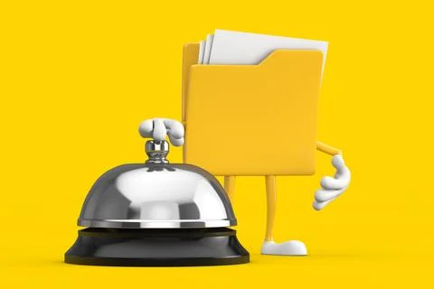 Yellow File Folder Icon Cartoon Person Character Mascot with Hotel Service .. Stock-Illustration