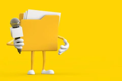 Yellow File Folder Icon Cartoon Person Character Mascot with Modern Chrome .. Stock-Illustration