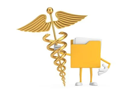 Yellow File Folder Icon Cartoon Person Character Mascot with Golden Medical.. Stock-Illustration
