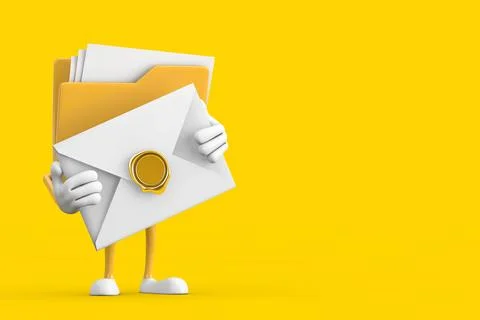 Yellow File Folder Icon Cartoon Person Character Mascot with White Blank En.. Stockillustratie