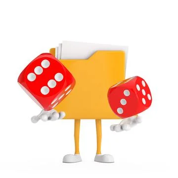 Yellow File Folder Icon Cartoon Person Character Mascot with Red Game Dice .. 库存插图