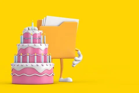 Yellow File Folder Icon Cartoon Person Character Mascot with Birthday Carto.. 스톡 일러스트