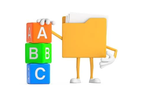 Yellow File Folder Icon Cartoon Person Character Mascot with Alphabet ABC E.. Stock Illustration