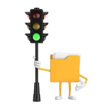 Yellow File Folder Icon Cartoon Person Character Mascot with Traffic Green .. 스톡 일러스트