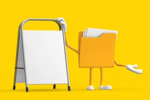 Yellow File Folder Icon Cartoon Person Character Mascot with White Blank Ad.. Stockillustratie