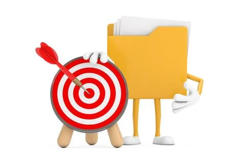 Yellow File Folder Icon Cartoon Person Character Mascot with Archery Target.. イラスト素材