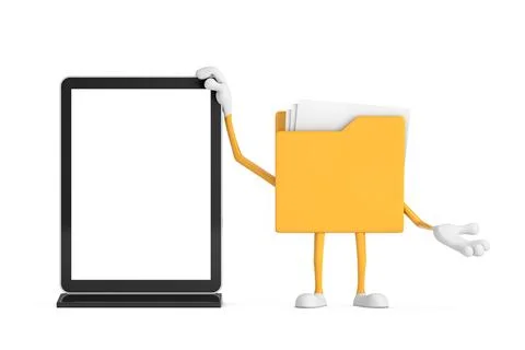 Yellow File Folder Icon Cartoon Person Character Mascot with Blank Trade Sh.. 库存插图