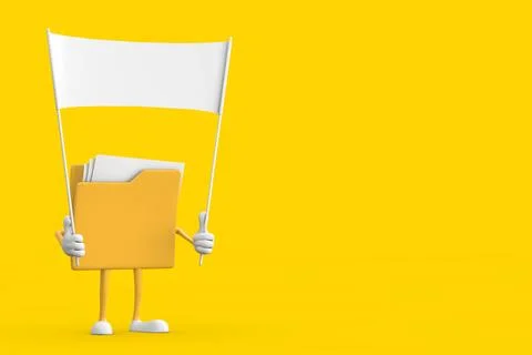 Yellow File Folder Icon Cartoon Person Character Mascot  and Empty White Bl.. Illustrazione stock