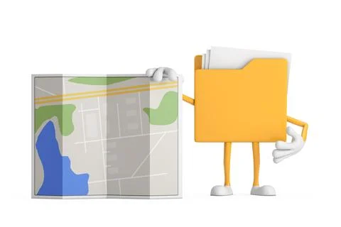 Yellow File Folder Icon Cartoon Person Character Mascot with Abstract City .. 库存插图