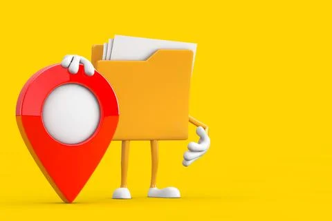 Yellow File Folder Icon Cartoon Person Character Mascot with Red Target Map.. Ilustración de archivo