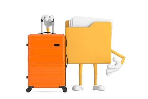 Yellow File Folder Icon Cartoon Person Character Mascot with Orange Travel .. Illustrazione stock