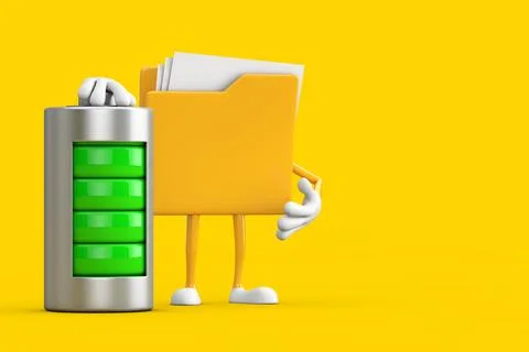 Yellow File Folder Icon Cartoon Person Character Mascot with Abstract Charg.. Stock-Illustration