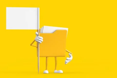 Yellow File Folder Icon Cartoon Person Character Mascot with White Flag wit.. Stock-Illustration