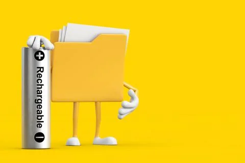 Yellow File Folder Icon Cartoon Person Character Mascot with Rechargeable B.. Stock-Illustration