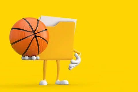 Yellow File Folder Icon Cartoon Person Character Mascot with Basketball Bal.. Stock-Illustration