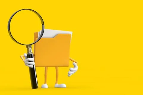 Yellow File Folder Icon Cartoon Person Character Mascot with Magnifying Gla.. 스톡 일러스트