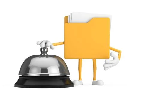 Yellow File Folder Icon Cartoon Person Character Mascot with Hotel Service .. Stock-Illustration