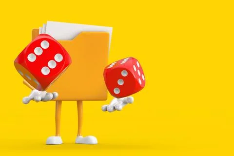Yellow File Folder Icon Cartoon Person Character Mascot with Red Game Dice .. イラスト素材