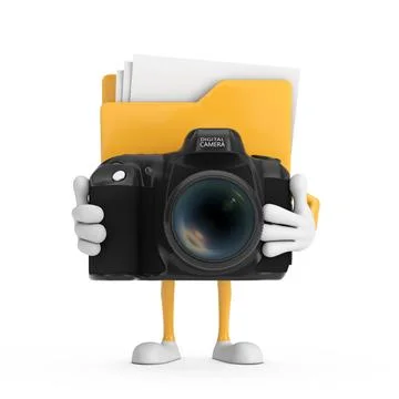 Yellow File Folder Icon Cartoon Person Character Mascot with Modern Digital.. Stock Illustration
