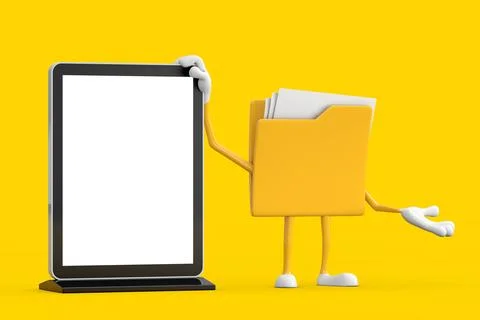 Yellow File Folder Icon Cartoon Person Character Mascot with Blank Trade Sh.. Stock-Illustration