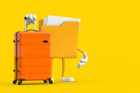 Yellow File Folder Icon Cartoon Person Character Mascot with Orange Travel .. 库存插图
