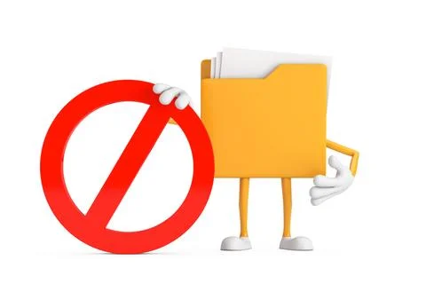 Yellow File Folder Icon Cartoon Person Character Mascot with Red Prohibitio.. 스톡 일러스트