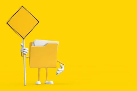 Yellow File Folder Icon Cartoon Person Character Mascot and Yellow Road Sig.. Illustrazione stock