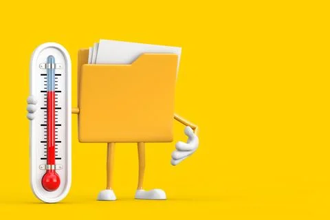 Yellow File Folder Icon Cartoon Person Character Mascot with Outdoor Thermo.. Stock-Illustration