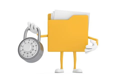Yellow File Folder Icon Cartoon Person Character Mascot with Silver Combina.. Stock-Illustration