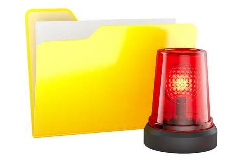 Yellow file folder with red emergency siren symbolizing urgent documents. 3.. 스톡 일러스트