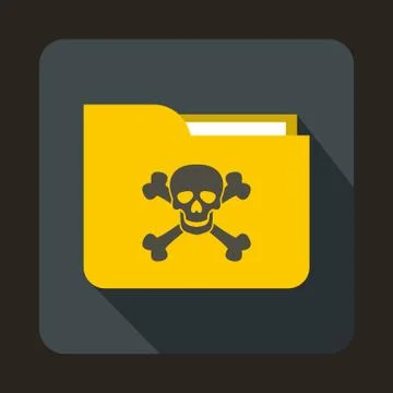 Yellow file folder with a skull icon, flat style Illustrazione stock