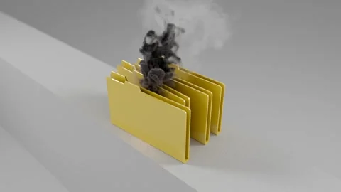 Yellow File Folders Burning With Dark Smoke Rising Stockbeeldmateriaal 336589266