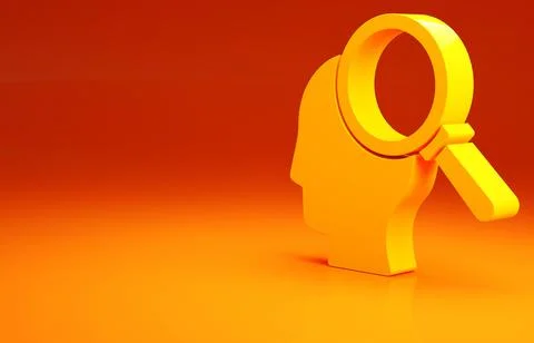 Yellow Finding a problem in psychology icon isolated on orange background. Mi Illustrazione stock