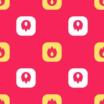 Yellow Fire flame icon isolated seamless pattern on red background. Vector Stock Illustration