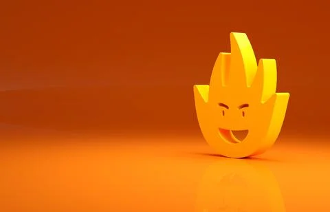 Yellow Fire flame icon isolated on orange background. Minimalism concept. 3d Illustrazione stock