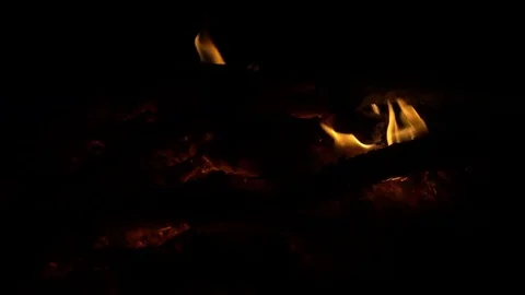 Yellow fire on hot coals at night, slow motion, full hd video clip Stock-Footage 85126795
