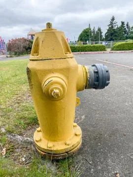 A yellow fire hydrant on the street. Фото