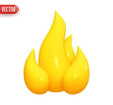 Yellow Fire. Realistic 3d design In cartoon style. Icon isolated on white b.. Stock Illustration