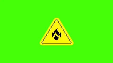 Yellow Fire Warning Glitch Icon on Green Screen Background Stock Footage 310665314
