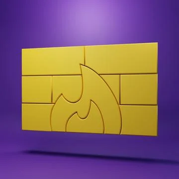Yellow Firewall, security wall icon isolated on purple background. Minimali.. イラスト素材