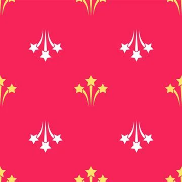 Yellow Firework icon isolated seamless pattern on red background. Concept of fun Stock Illustration