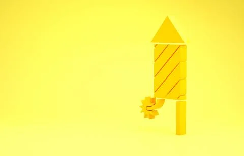 Yellow Firework rocket icon isolated on yellow background. Concept of fun par Stock Illustration