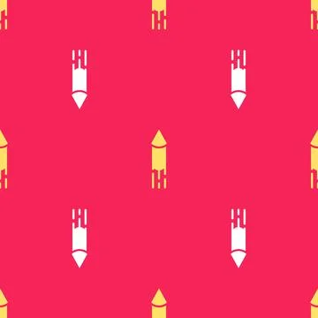 Yellow Firework rocket icon isolated seamless pattern on red background. Concept Stock Illustration