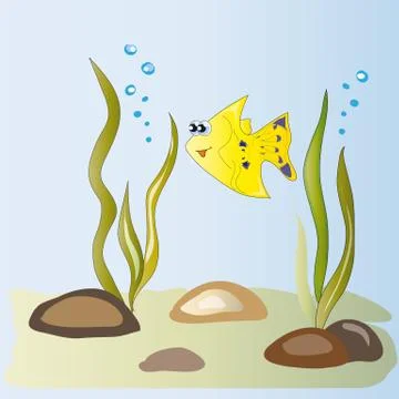 Yellow fish in the algae Stock Illustration