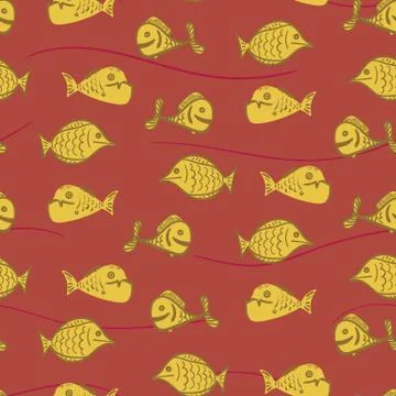 Yellow fish seamless vector pattern Stock Illustration