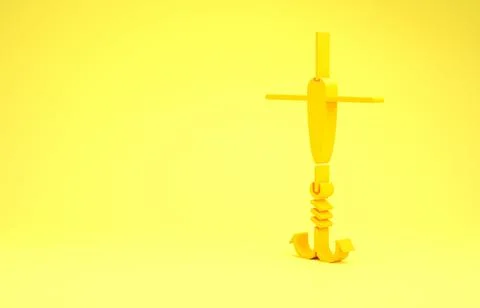 Yellow Fishing hook and float icon isolated on yellow background. Fishing tac Stock Illustration